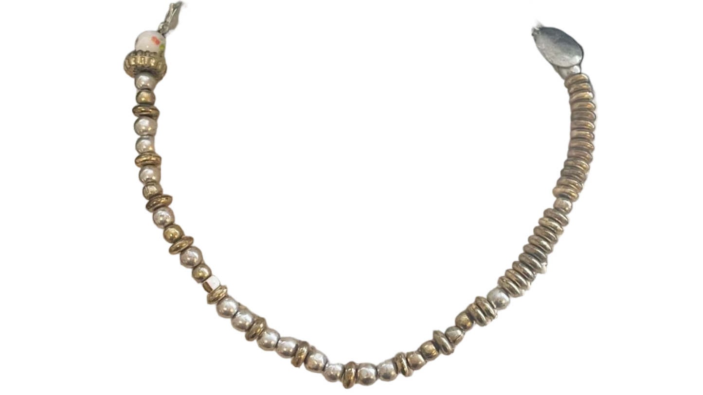 Assymetrical Mixed Material Beaded Choker